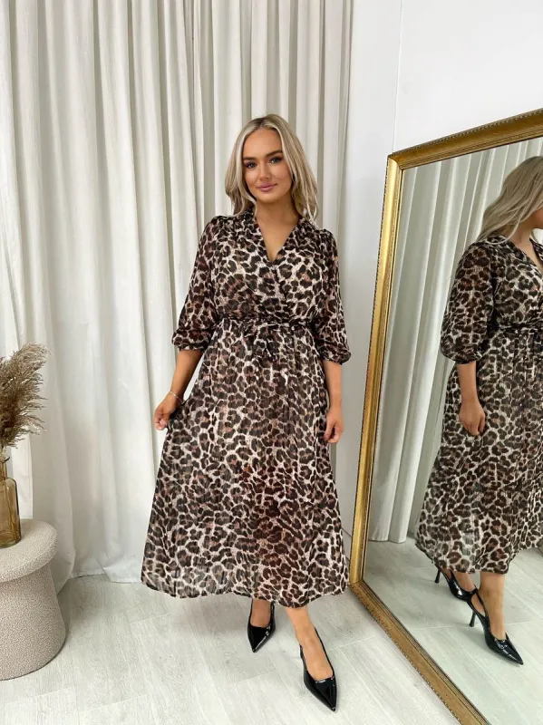 Tie Waist Wrap V-Neck Midi Dress sold by Beagle Boutique