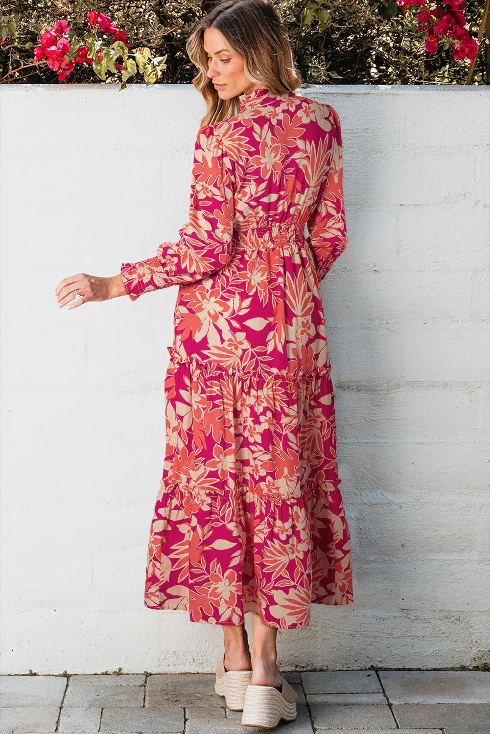 Rose Floral Print Buttoned Smocked High Waist Maxi Dress sold by Beagle Boutique product image thumbnail 2