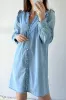 Myosotis Ruffled V Neck Buttoned Shift Denim Dress sold by Beagle Boutique