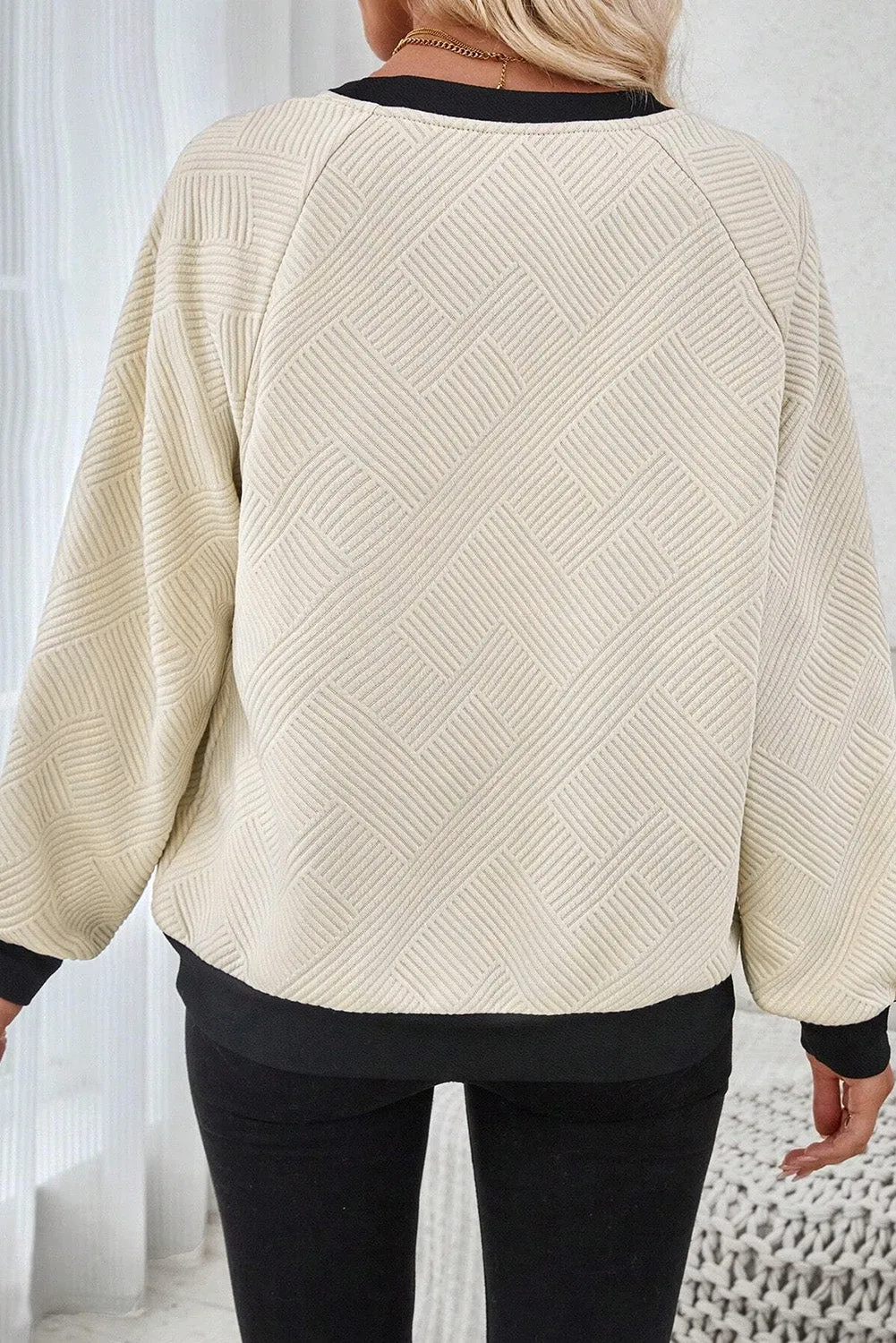 Jet Stream Colour Block Edge Raglan Sleeve Crew Neck Textured Top sold by Beagle Boutique product image thumbnail 2