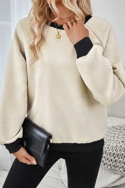 Jet Stream Colour Block Edge Raglan Sleeve Crew Neck Textured Top sold by Beagle Boutique