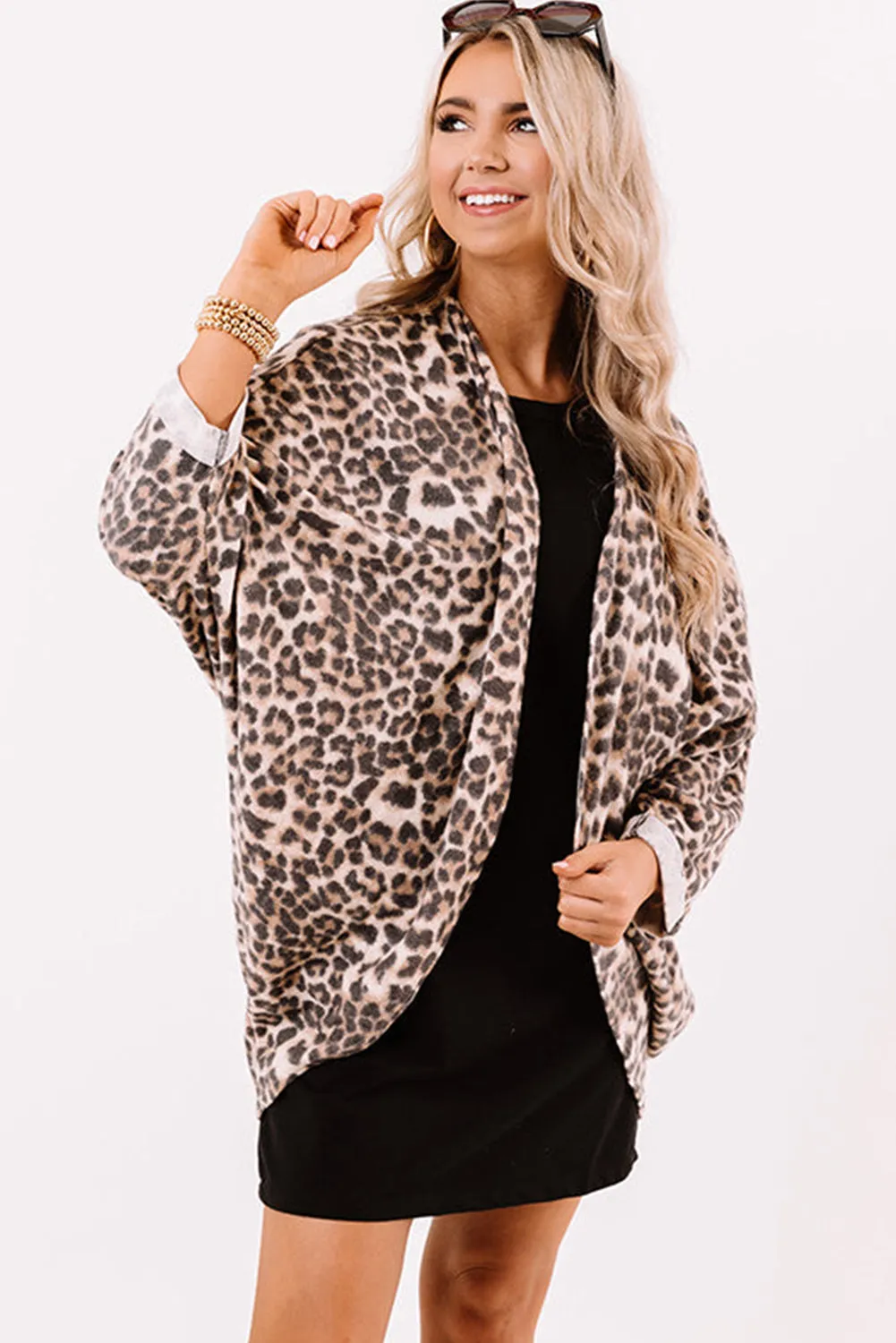 Khaki Leopard Print Batwing Sleeve Loose Tunic Cardigan sold by Beagle Boutique product image thumbnail 5