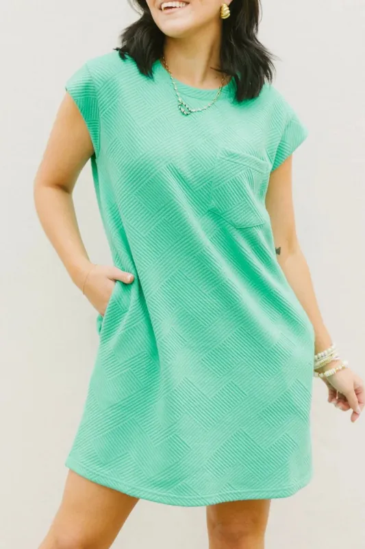 Mint Green Textured Cap Sleeve T Shirt Dress sold by Beagle Boutique