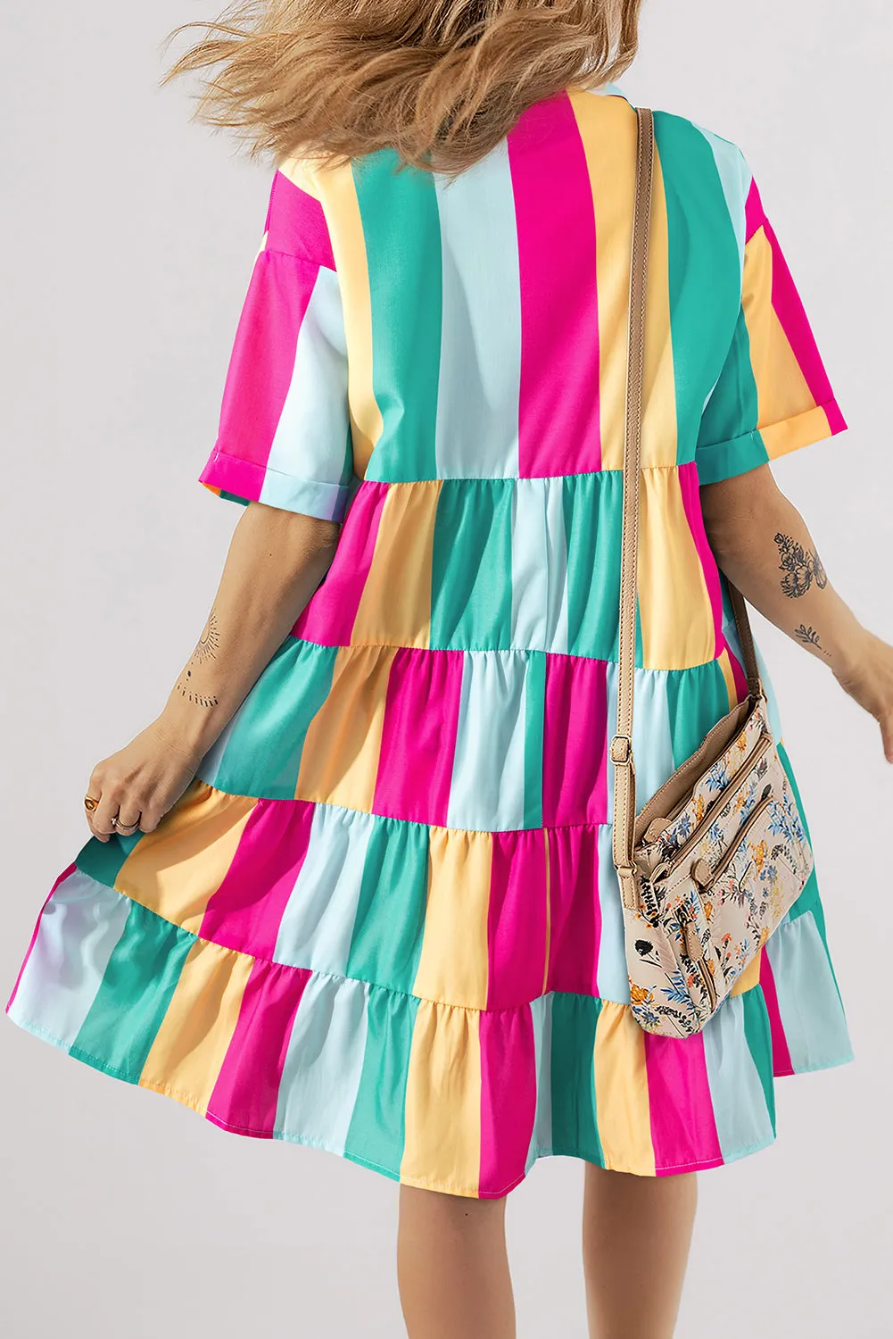 Rose Stripe Colourblock Short Sleeve Mini Shirt Dress sold by Beagle Boutique product image thumbnail 2
