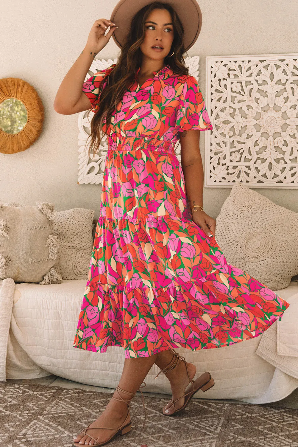 Rose Floral Short Sleeve Smocked Waist Maxi dress sold by Beagle Boutique product image thumbnail 3
