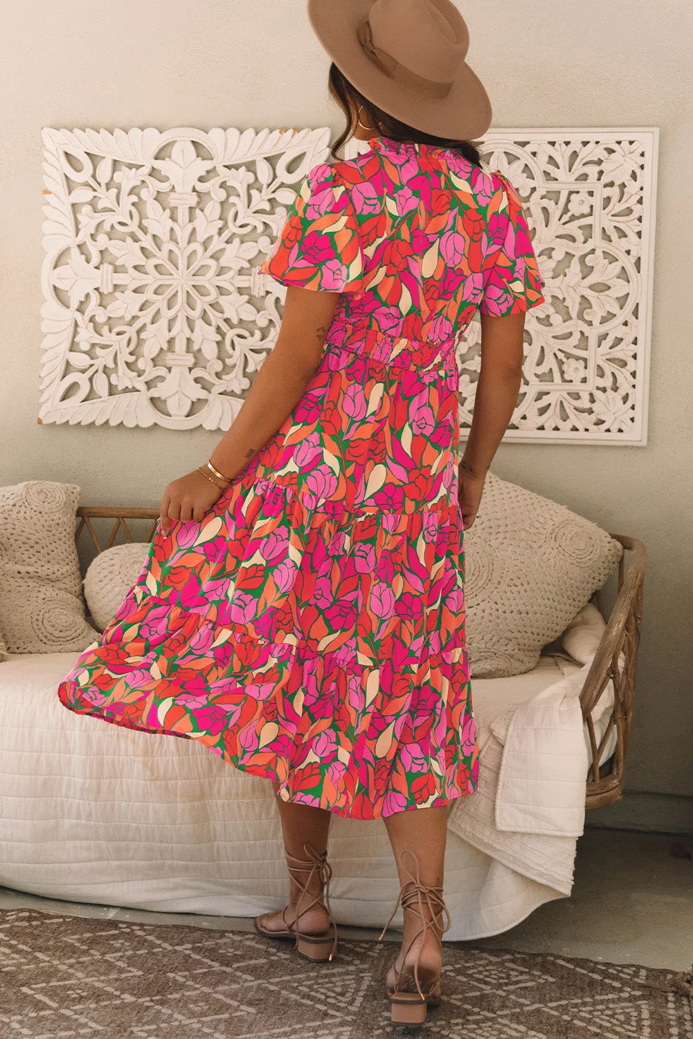Rose Floral Short Sleeve Smocked Waist Maxi dress sold by Beagle Boutique product image thumbnail 2