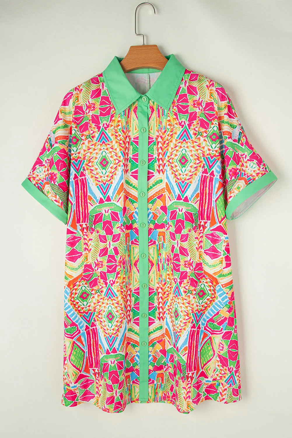 Geometric Print Contrast Short Sleeve Shirt Dress sold by Beagle Boutique product image thumbnail 4