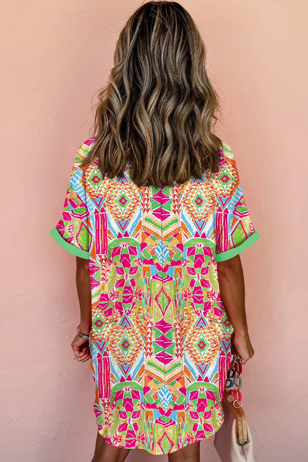 Geometric Print Contrast Short Sleeve Shirt Dress sold by Beagle Boutique product image thumbnail 2