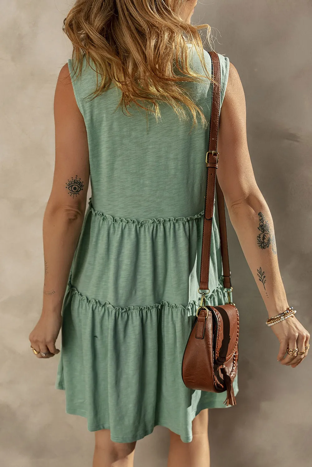 Moonlight Jade Split V Neck Tiered Flowy Sleeveless Dress sold by Beagle Boutique product image thumbnail 2