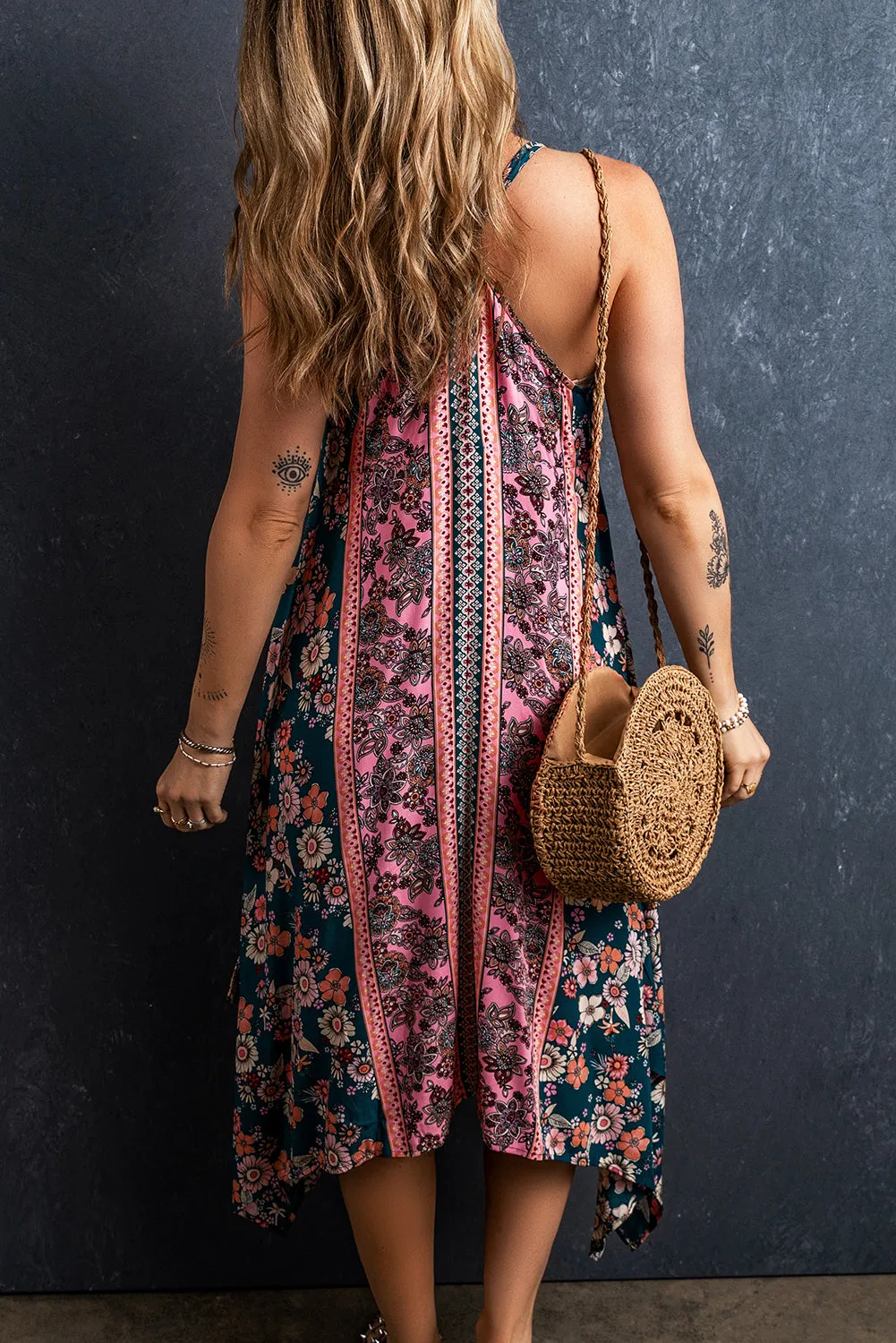 Pink Bohemian Floral Patchwork Print Long Sundress sold by Beagle Boutique product image thumbnail 2