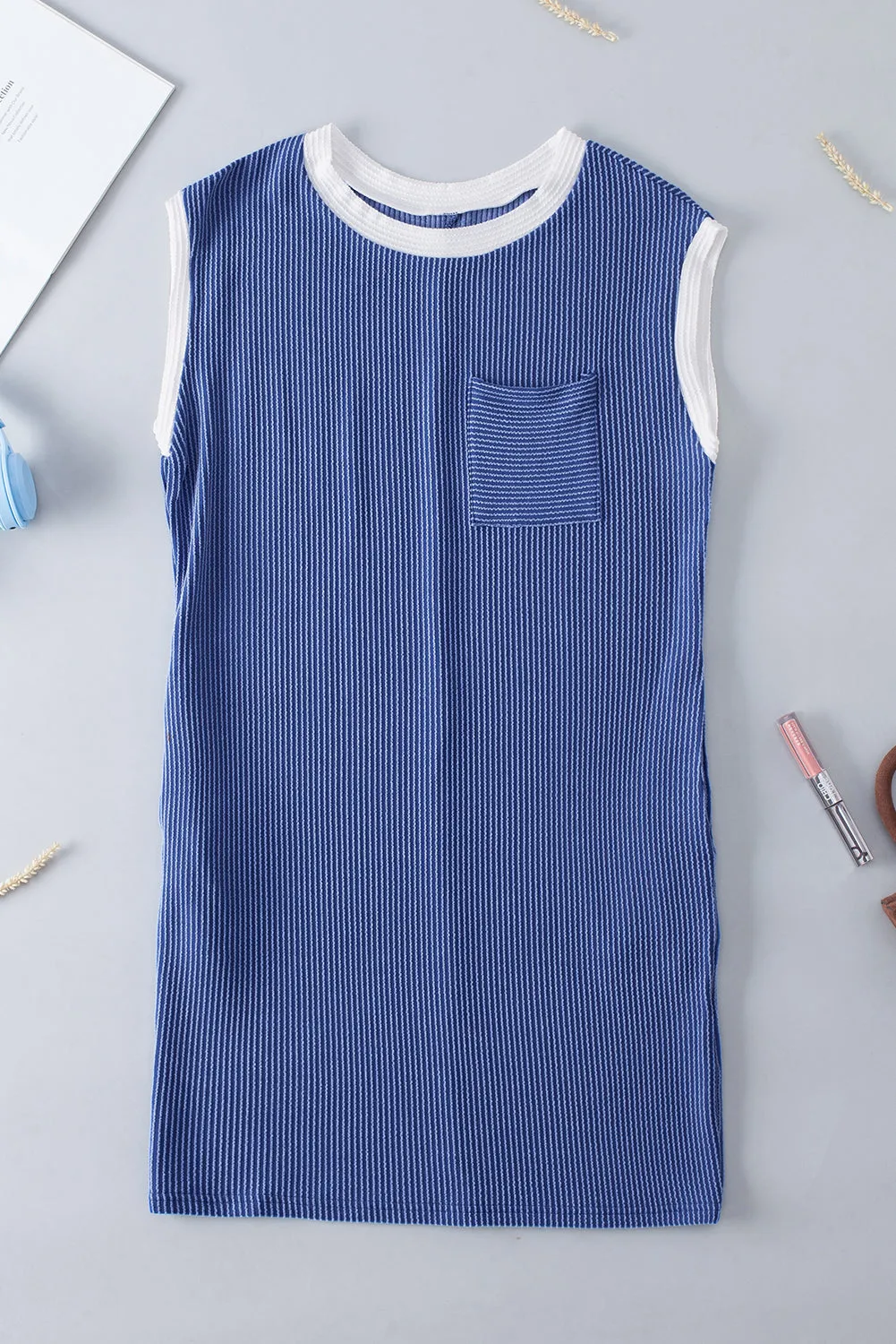 Sail Blue Rib Textured Cap Sleeve T-Shirt Dress sold by Beagle Boutique product image thumbnail 3