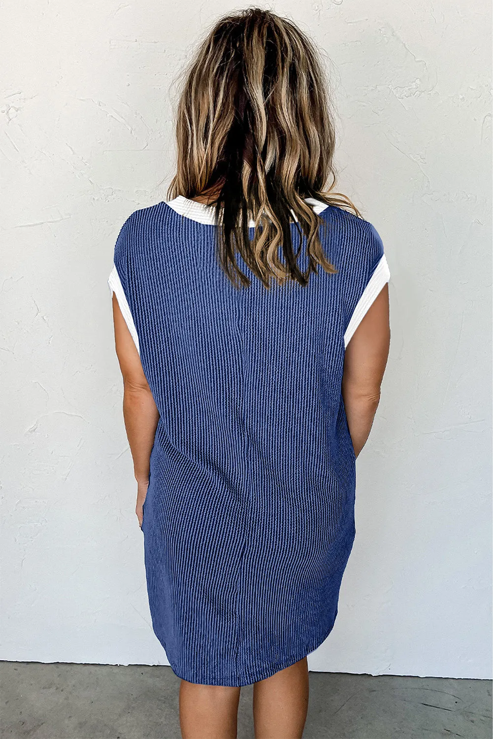 Sail Blue Rib Textured Cap Sleeve T-Shirt Dress sold by Beagle Boutique product image thumbnail 2
