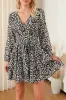 Black V Neck Baggy Sleeve Waist Tie Double Layer Ruffle Hem Leopard Print Dress sold by Beagle Boutique