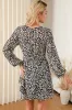 Black V Neck Baggy Sleeve Waist Tie Double Layer Ruffle Hem Leopard Print Dress sold by Beagle Boutique