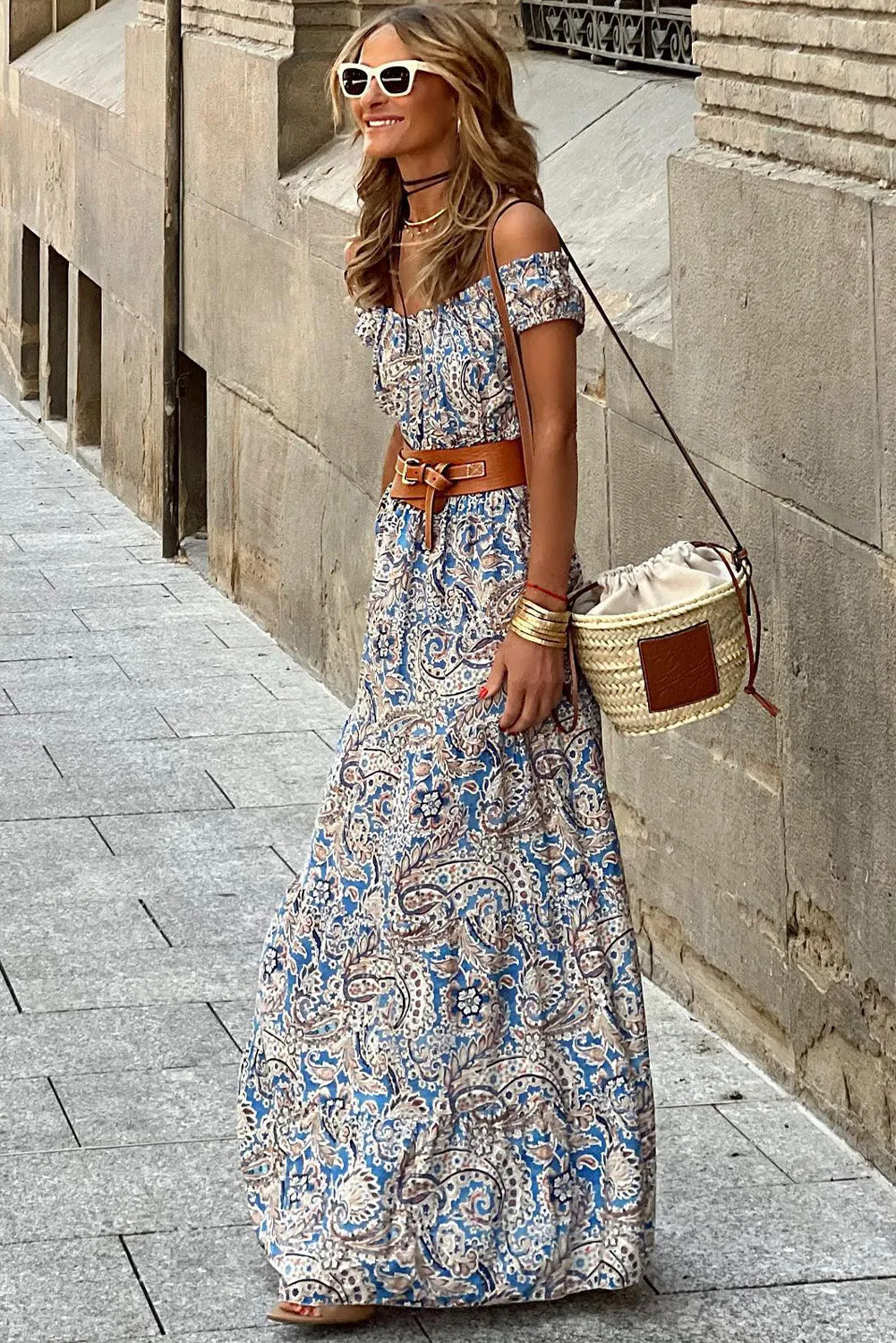 Boho Paisley Print Off Shoulder Maxi Dress sold by Beagle Boutique product image thumbnail 2