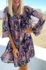 Purple Vintage Daisy Floral Puff Sleeve Ruffle Short Dress sold by Beagle Boutique
