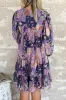 Purple Vintage Daisy Floral Puff Sleeve Ruffle Short Dress sold by Beagle Boutique