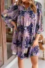 Purple Vintage Daisy Floral Puff Sleeve Ruffle Short Dress sold by Beagle Boutique