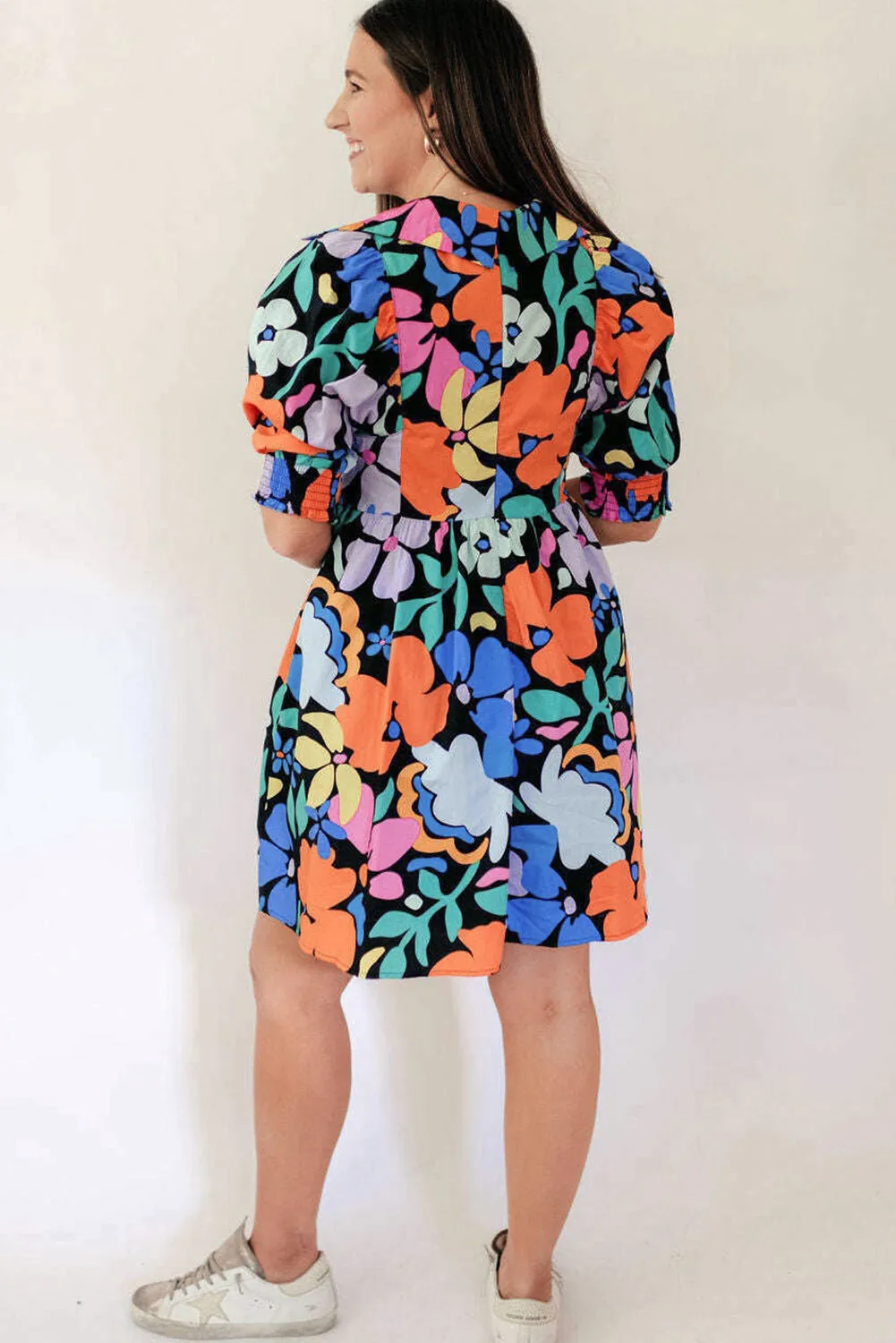 Blue Collared Split Neck Floral Flared Dress sold by Beagle Boutique product image thumbnail 2