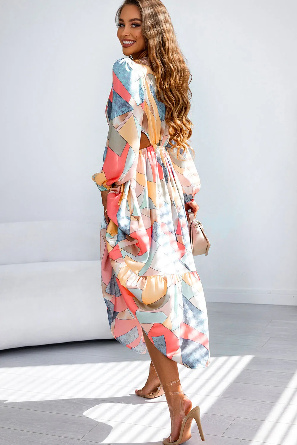Multicolor Abstract Print O-ring Cut out Long Sleeve Maxi Dress sold by Beagle Boutique product image thumbnail 2