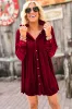 Fiery Red Long Sleeve Ruffle Velvet Button Up Dress sold by Beagle Boutique