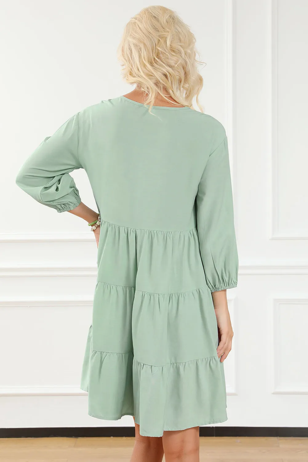 Green Floral Embroidery Tiered Ruffle Hem Dress sold by Beagle Boutique product image thumbnail 2
