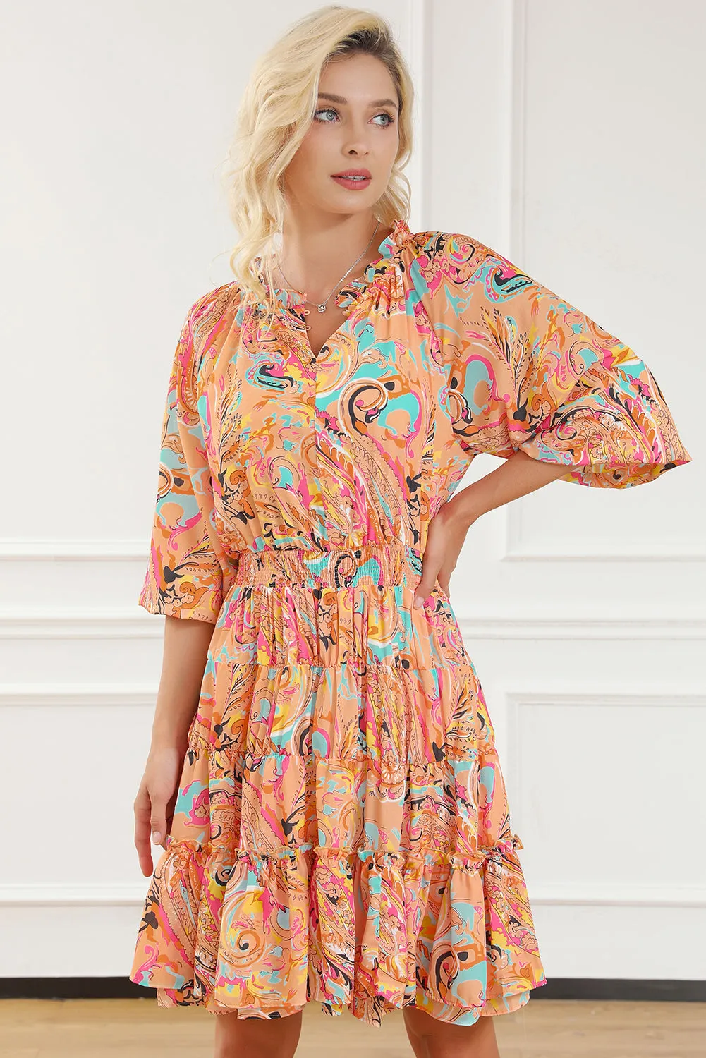Multicolour Paisley Print Frilled Mini Dress sold by Beagle Boutique product image thumbnail 3