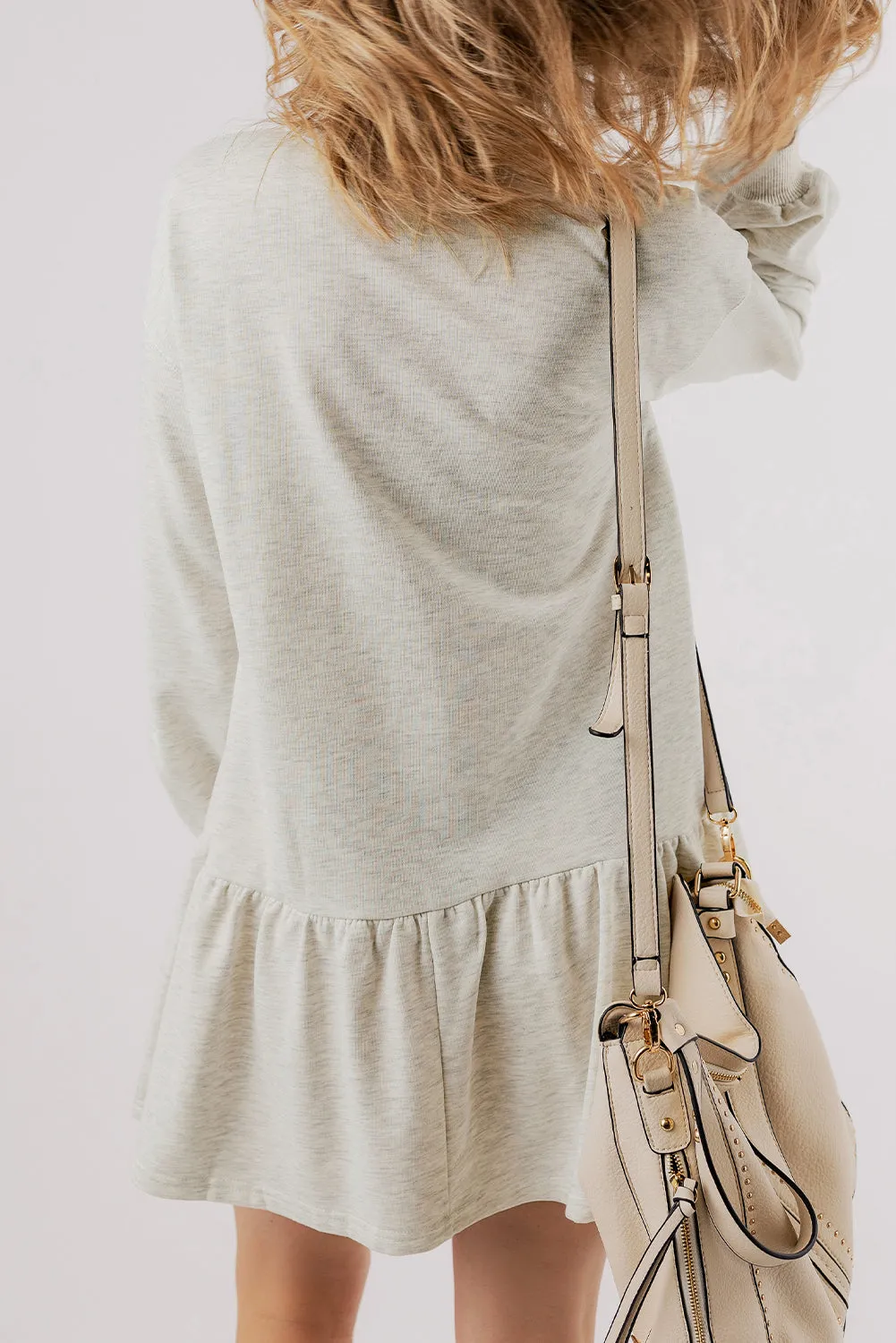White Solid Colour Puff Sleeve Ruffle Hem Mini Dress sold by Beagle Boutique product image thumbnail 2