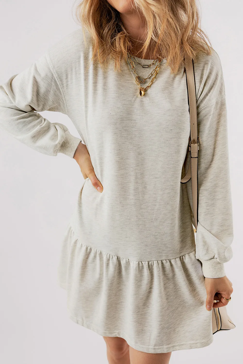 White Solid Colour Puff Sleeve Ruffle Hem Mini Dress sold by Beagle Boutique product image thumbnail 3