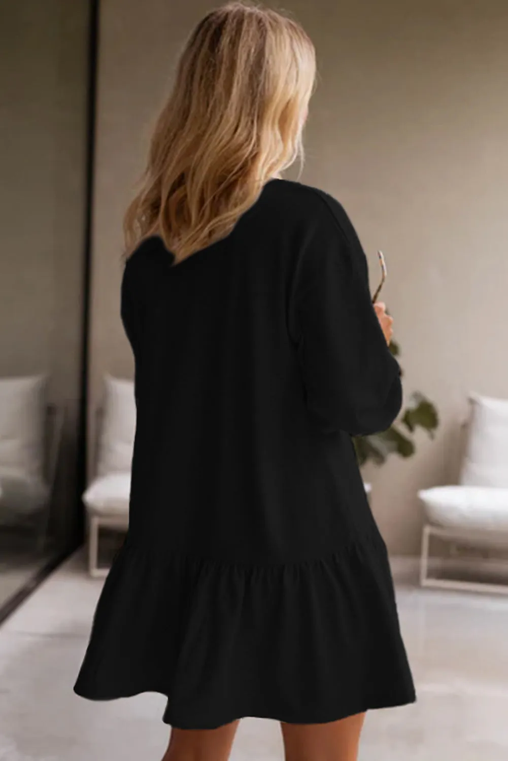 White Solid Colour Puff Sleeve Ruffle Hem Mini Dress sold by Beagle Boutique product image thumbnail 5