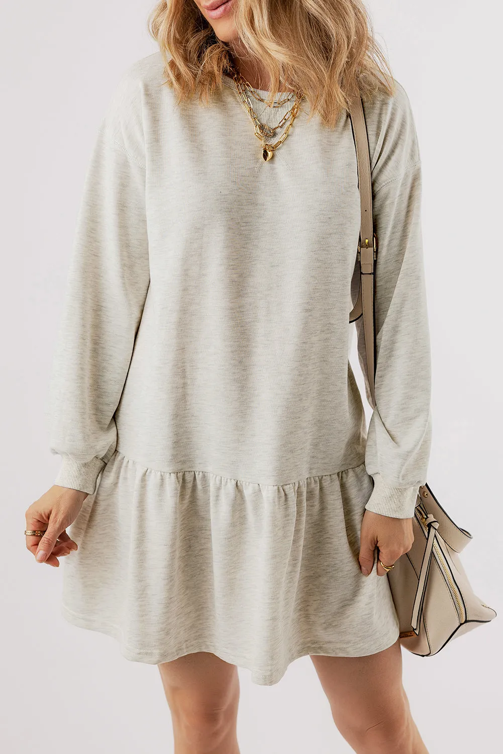 White Solid Colour Puff Sleeve Ruffle Hem Mini Dress sold by Beagle Boutique