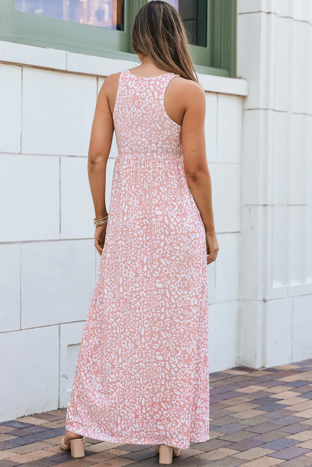 Pink Leopard Print Pocketed Sleeveless Maxi Dress sold by Beagle Boutique product image thumbnail 2