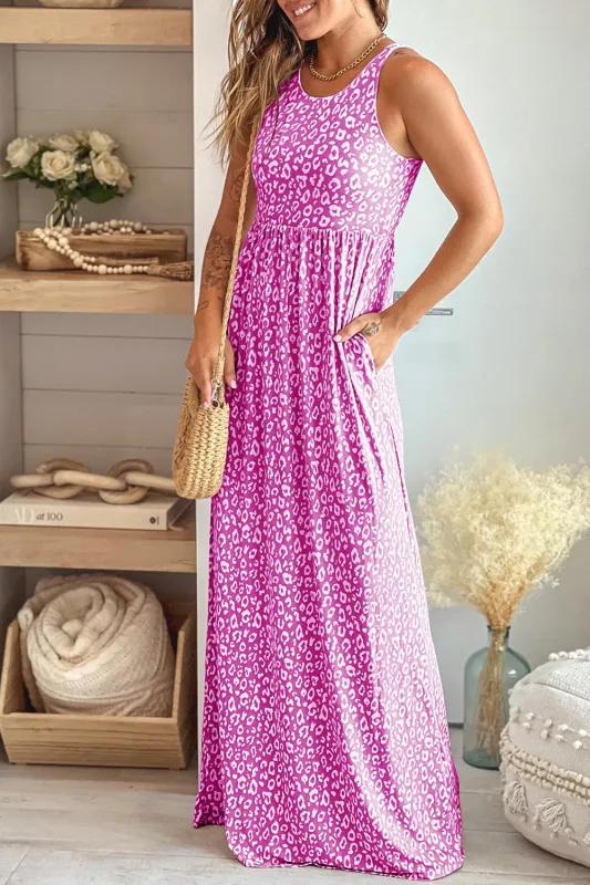 Rose Leopard Print Pocketed Sleeveless Maxi Dress sold by Beagle Boutique