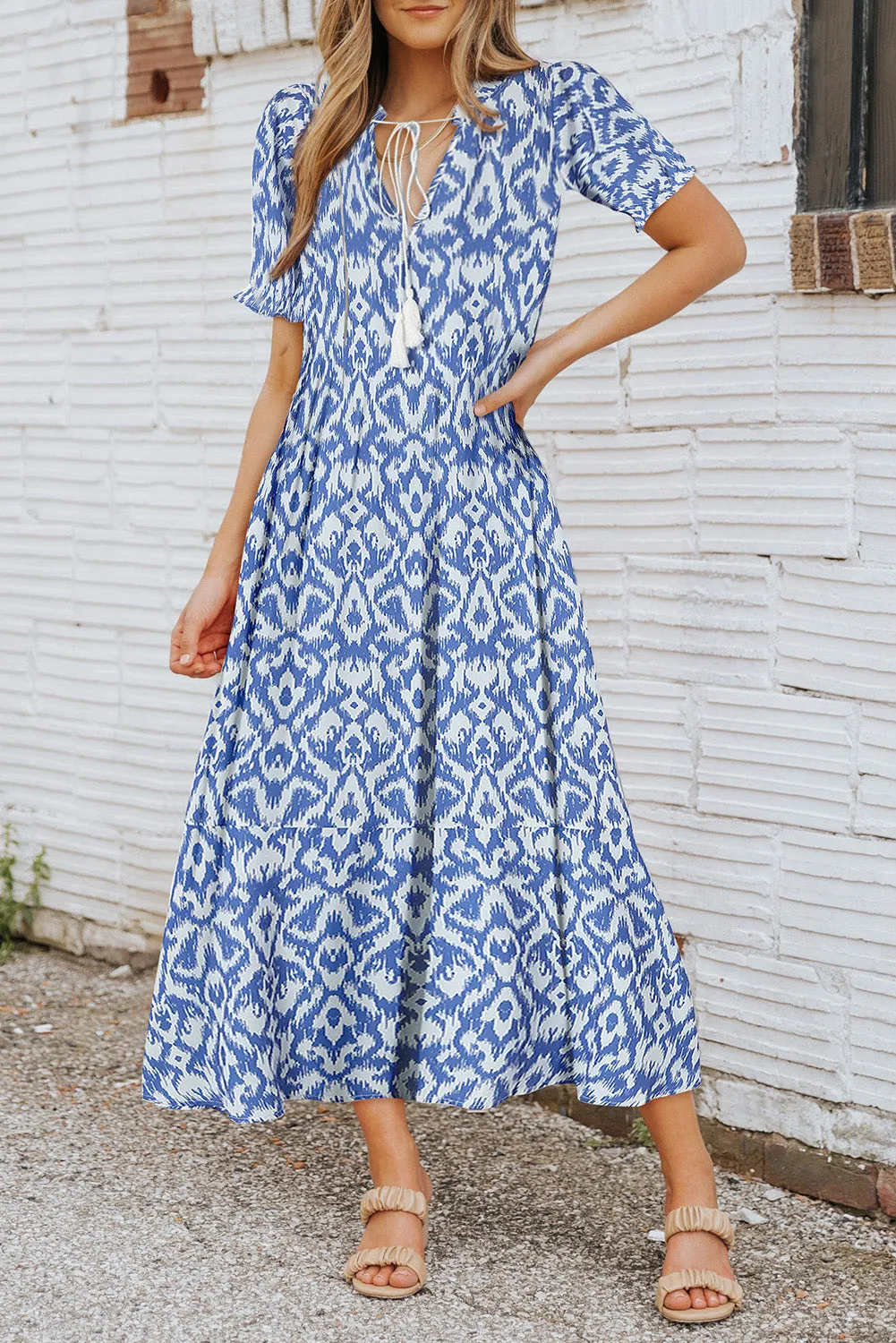 Pink V Neck Casual Geometric Print Maxi Dress sold by Beagle Boutique product image thumbnail 5