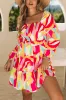 Multicolor Abstract Print Puff Sleeve Smocked Square Neck Dress sold by Beagle Boutique