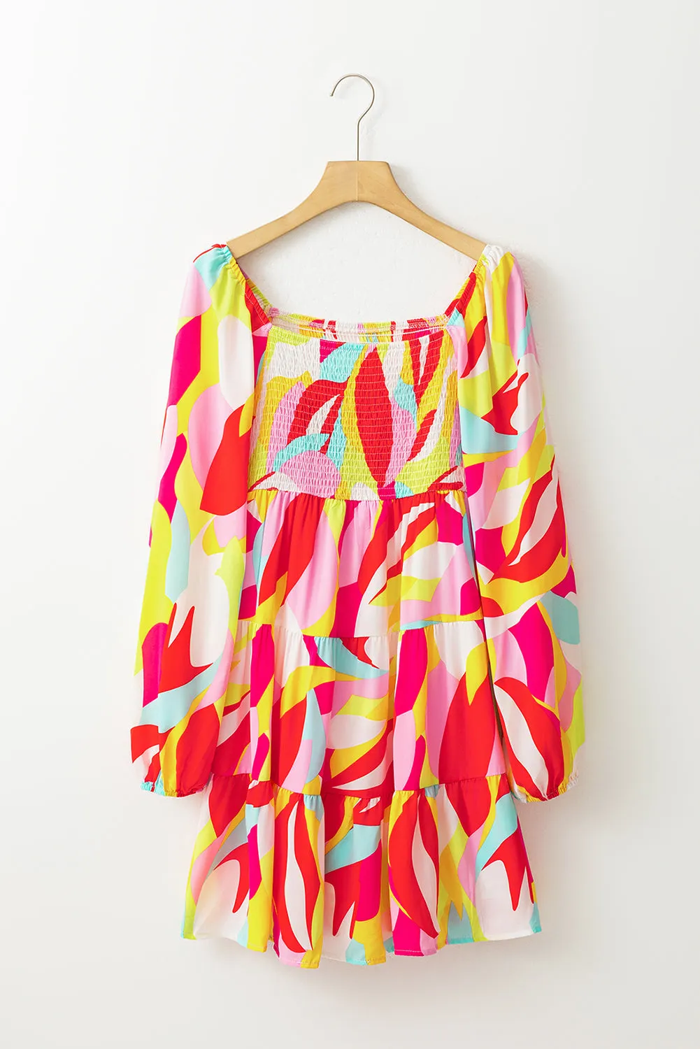 Multicolor Abstract Print Puff Sleeve Smocked Square Neck Dress sold by Beagle Boutique product image thumbnail 3
