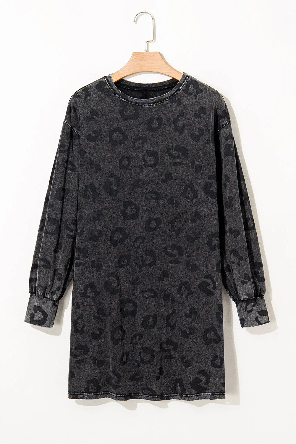 Gray Leopard Pocketed Puff Sleeve Mini Dress sold by Beagle Boutique product image thumbnail 2