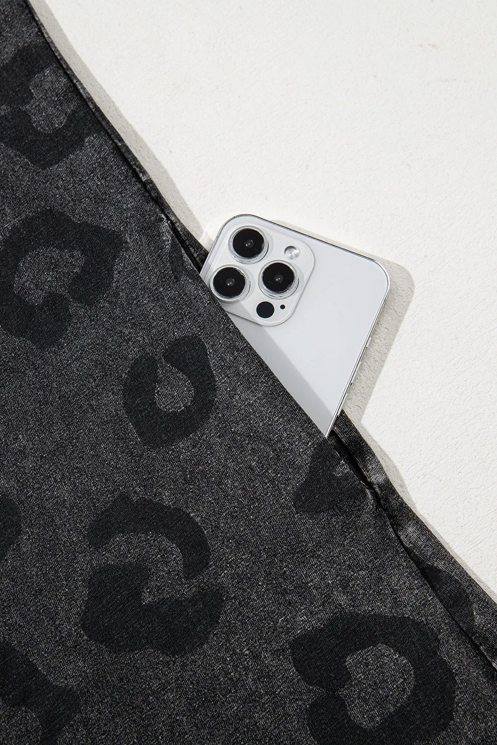 Gray Leopard Pocketed Puff Sleeve Mini Dress sold by Beagle Boutique product image thumbnail 4