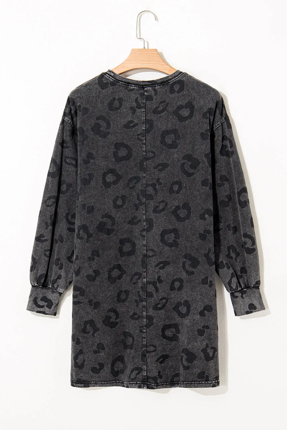 Gray Leopard Pocketed Puff Sleeve Mini Dress sold by Beagle Boutique product image thumbnail 3