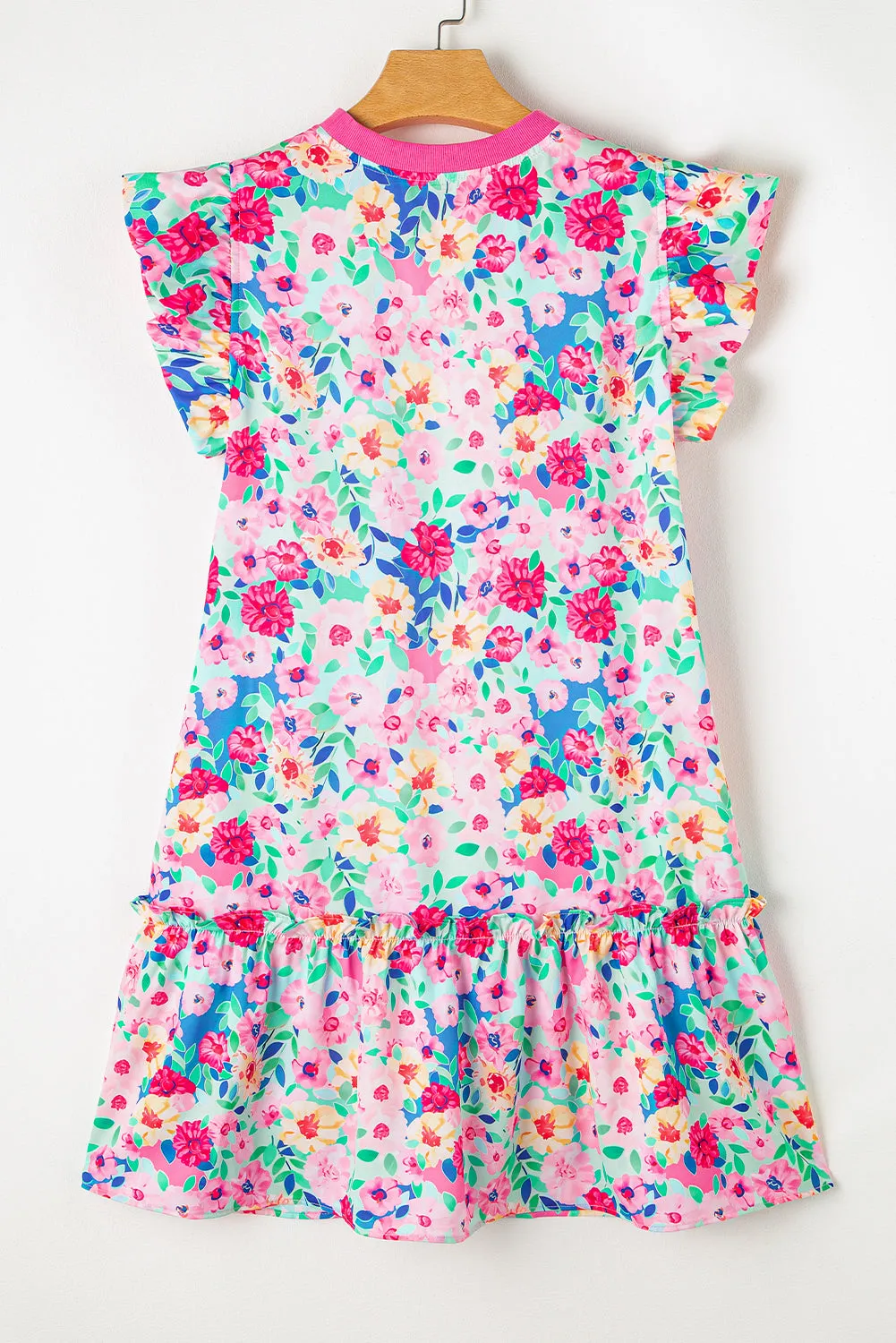 Multicolour Floral Print Flutter Sleeve Ruffled Mini Dress sold by Beagle Boutique product image thumbnail 3