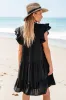 Black Floral Embroidered Tiered Ruffled Mini Dress sold by Beagle Boutique