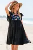 Black Floral Embroidered Tiered Ruffled Mini Dress sold by Beagle Boutique