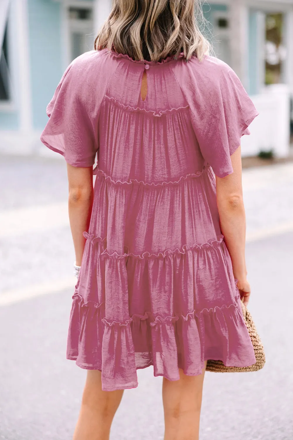 Rose Red Short Sleeve Tiered Frilly Mini Dress sold by Beagle Boutique product image thumbnail 2