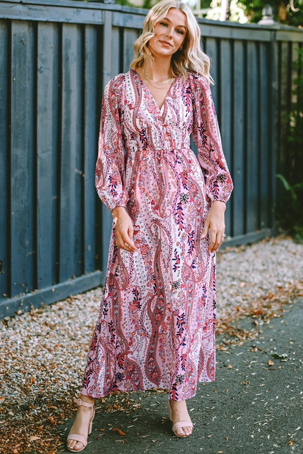 Multicolour Boho Paisley Print V Neck Empire Waist Maxi Dress sold by Beagle Boutique