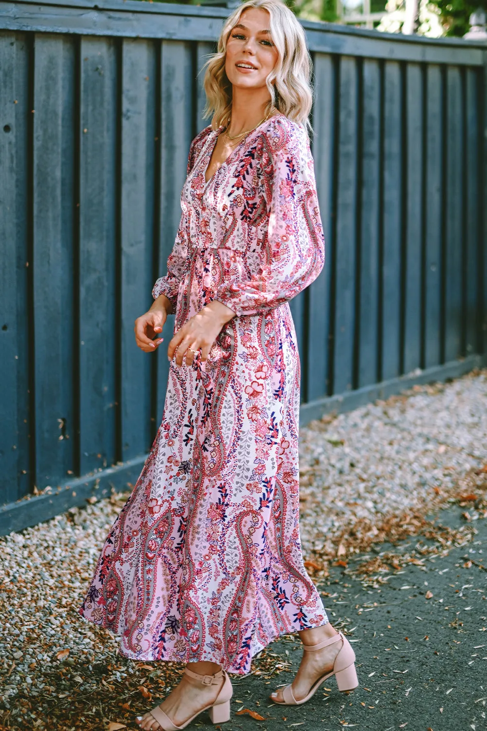 Multicolour Boho Paisley Print V Neck Empire Waist Maxi Dress sold by Beagle Boutique product image thumbnail 3