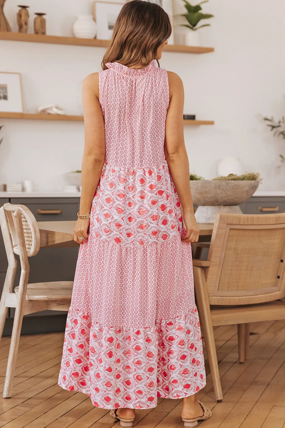 Pink Abstract Print Split Neck Sleeveless Maxi Dress sold by Beagle Boutique product image thumbnail 2