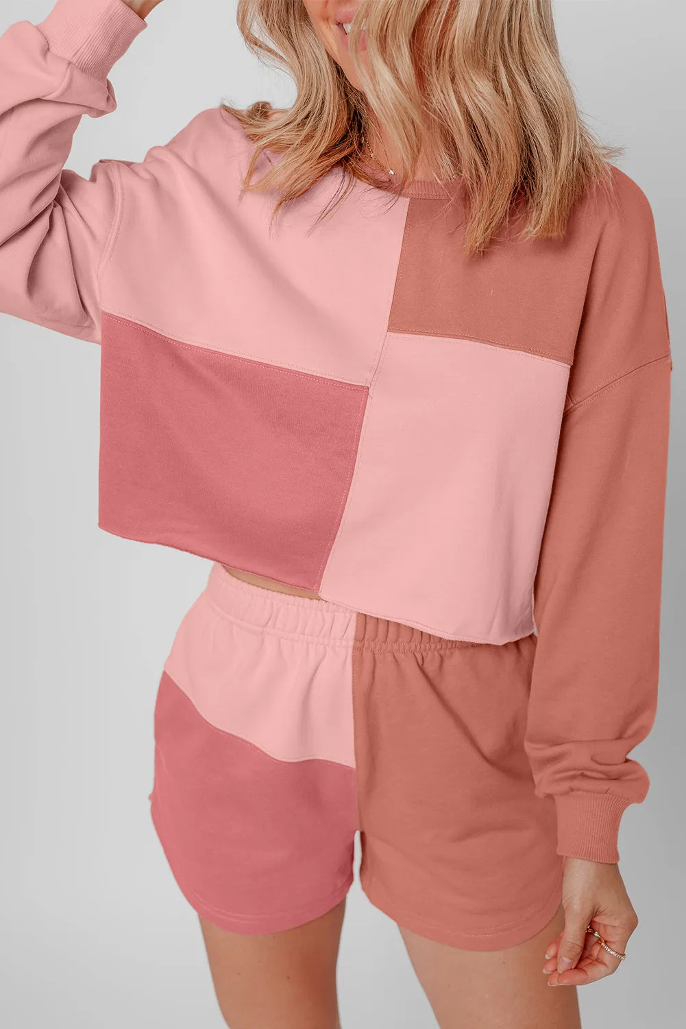 Peach Blossom Colourblock Patchwork Long Sleeve Shorts Outfit sold by Beagle Boutique product image thumbnail 3