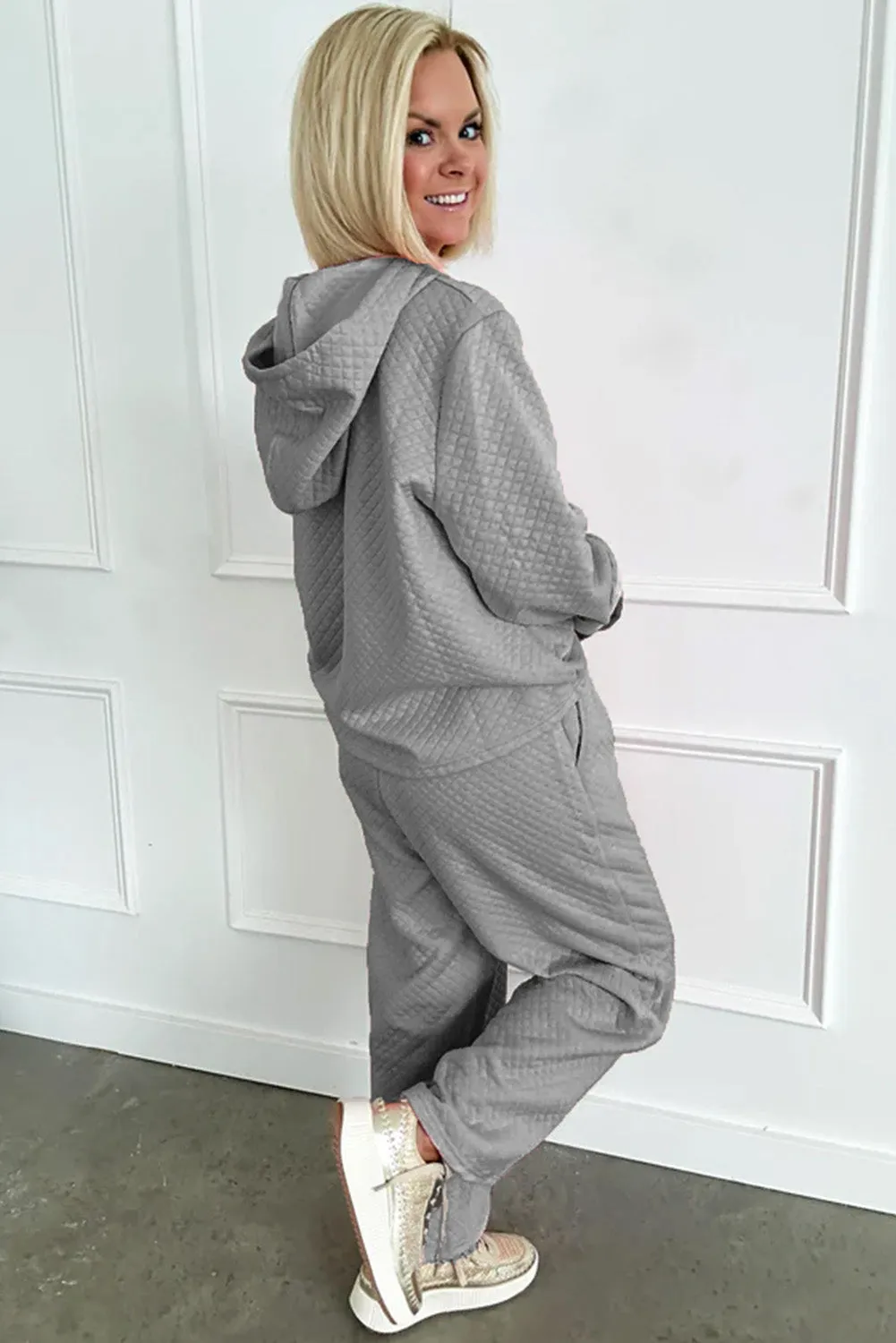 Grey Solid Colour Drawstring Hoodie and Wide Leg Trousers Set sold by Beagle Boutique product image thumbnail 2