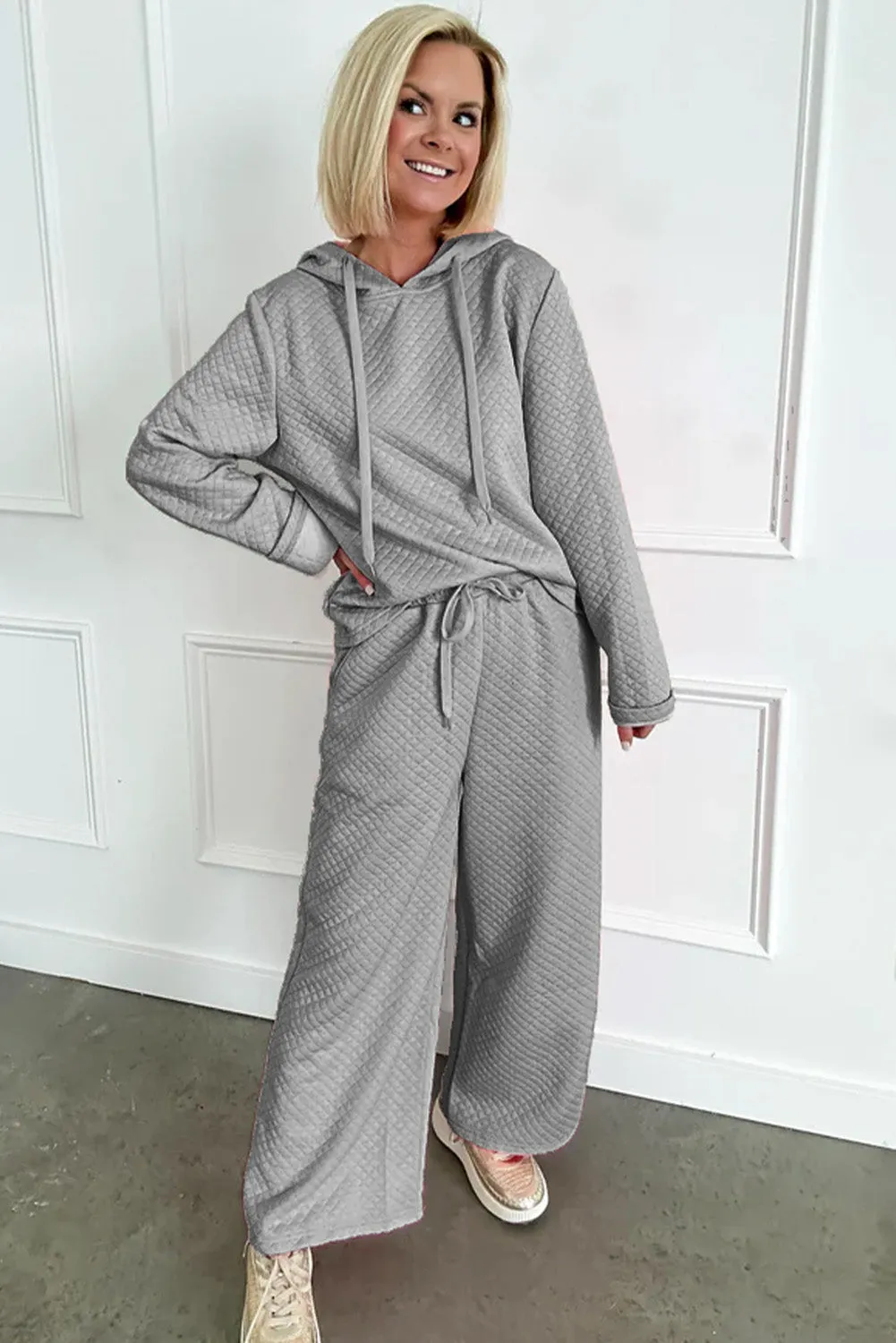 Grey Solid Colour Drawstring Hoodie and Wide Leg Trousers Set sold by Beagle Boutique product image thumbnail 3