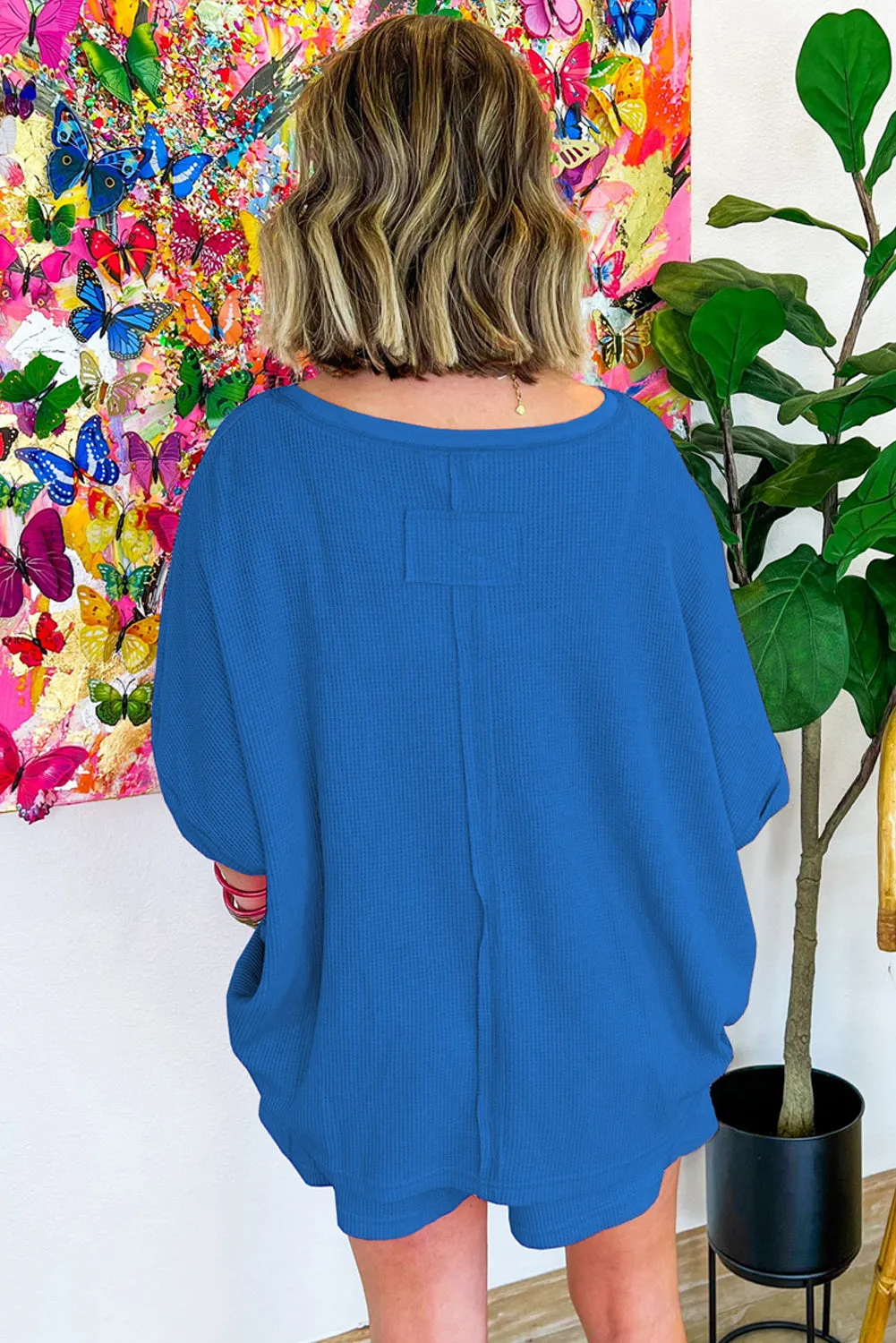 Sky Blue Waffle Knit Oversize Tee and Shorts Set sold by Beagle Boutique product image thumbnail 2